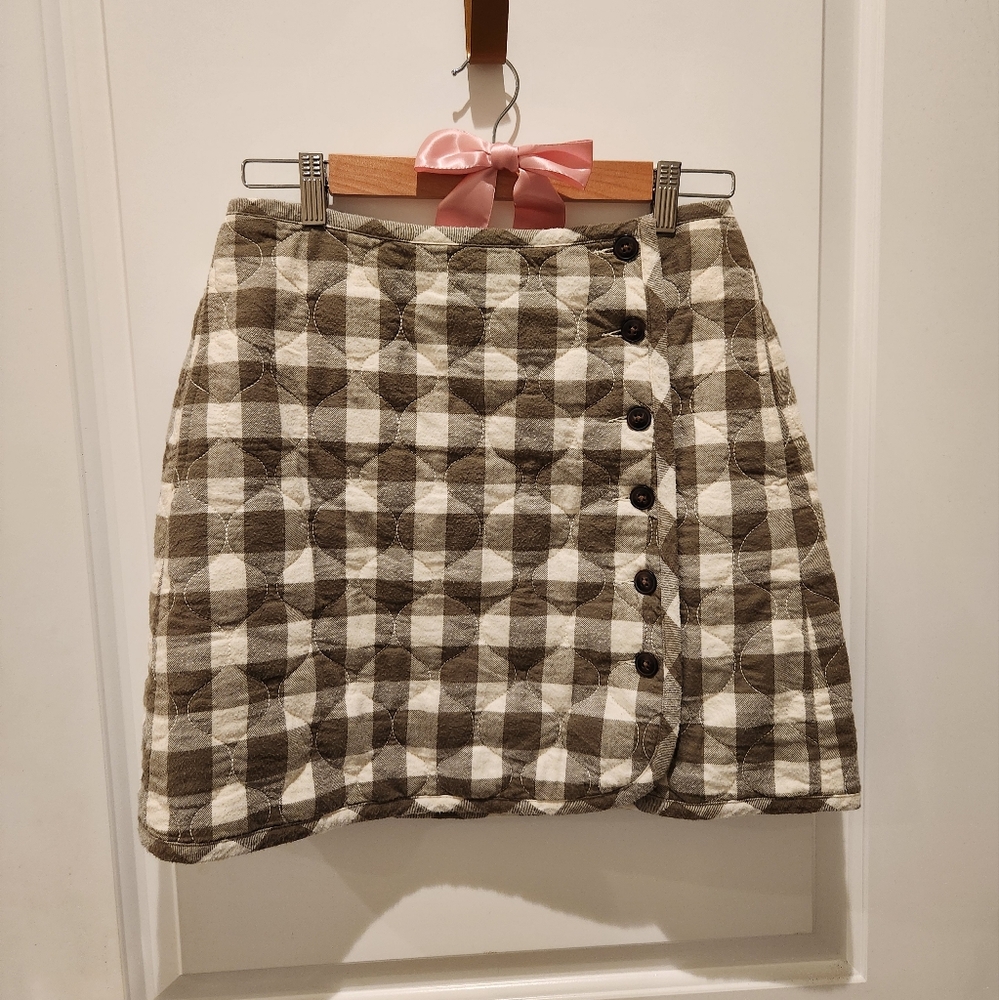 Madewell: Green/Cream Quilted Plaid Button-Down Skirt - Size 6 - Picture 4 of 6